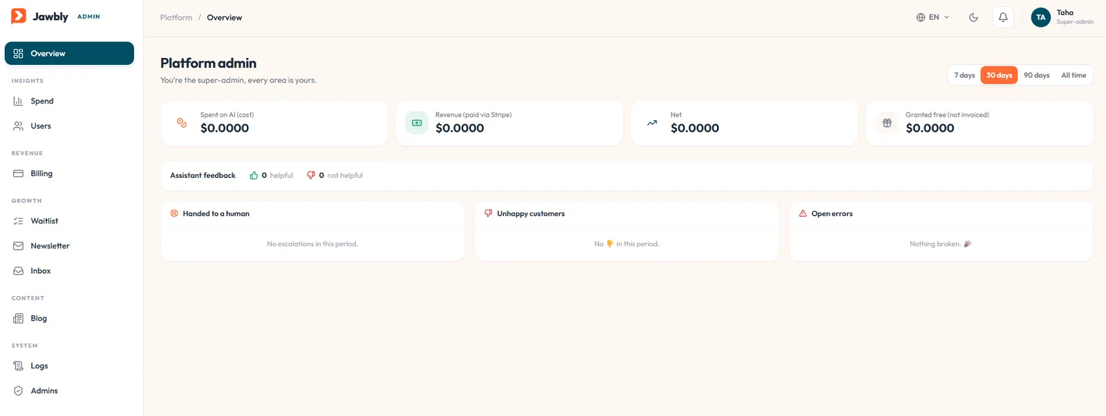 Platform admin overview